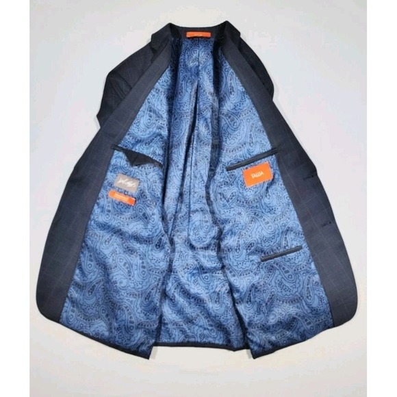 Tallia 2 Piece Suit Mens 40R Wool 36x32 Blue Windowpane Plaid Flat Front - Picture 3 of 16